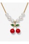 Women's Cherry Detailed Pearl Necklace with Gold Chain and Stylish Design - 2