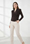 Women's Double-Breasted Collar Shoulder Padded Brown Blouse - 7