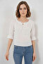 Women's Round Neck Ruffle Detailed Viscose White Blouse - 3