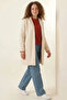 Women's Belted Collar Oversize Cashmere Cream Coat - 3