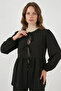 Women's Round Neck Regular Front Lace-Up Black Two-Piece Set - 3