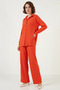 Women's Shirt Collar Oversize Orange Two-Piece Set - 4