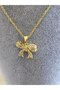 Steel Necklace - Gold Plated Bowknot Detailed Zircon Stone Necklace - Does Not Tarnish - 3