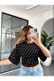 Women's fitted premium blouse with wide sleeves - polka dot white
