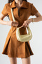 Metal Handle Crescent Design Line Detailed Adjustable Hand and Shoulder Bag (Length 12 cm Width 22 cm) - 2