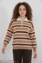 Women's Polo Collar Striped Knitwear Mink Sweater - 3
