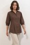 Women's Short Sleeve Pleated Detail Brown Shirt - 2