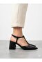 Women's Black Thick Heeled Pointed Toe Heeled Shoes - 2