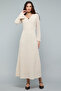 Knitted A-Line Dress with V-Neck and Long Sleeves - 4