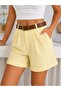 Yellow Linen Shorts with Leather Belt - 2