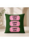 Green Pink Decorative Pillowcase Set of 4 Modern Love Ribbon Floral Pattern (Double Sided) - 3