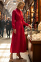 Women's Maxi Dress High Neck Half Placket Belted A-Line Cut Long Sleeve Woven Casual Daily Modern
