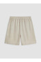 Beige Modal Blend Pleated Women's Shorts - 6