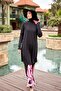 Black Pink Striped Fully Covered Hijab Swimsuit 4-Piece Set M2479 - 4