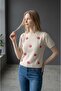 Women's Handmade Flower-Embellished Short Sleeve Summer Cotton Knit Top