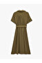 Aerobin Fabric Pocket Belted Short Sleeve Midi Shirt Dress - 5