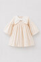 Bow Collar Ruffle Sleeve Cotton Ecru Baby Dress - 2