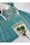 Blue Fendy Silk Embroidered Sharara Suit with Mirror Work - HRT7952 | Blue - 3