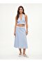 High Waist Midi Linen Light Blue Skirt