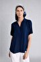 Regular Fit Cropped Collar Crinkle Viscose Short Sleeve Shirt F5835Ax26Sm
