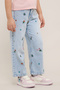 Embroidered Wide Leg Jeans with Button Closure - 2