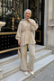 Women's Collar Drawstring Detail Suit Cream - 4