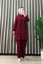 Hüsna Takim Sevecen Fabric Women's Cherry Double Set with Buttoned Pants and Top