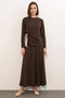 Women's Round Neck Scarf Detailed Patterned Brown Double Set