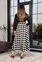 Women's Black Ecru Plaid Patterned High Waist Midi Skirt with Pockets - - 6