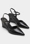 Women's Black Croco Patterned Pointed Toe Wedge Heel Shoes with Ankle Strap 8.5 cm Stylish and Elegant Design