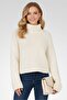 Women Solid Cable Knit Sweater, Off White - 4
