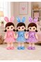 Rag Doll Soft Plush Bunny Doll 85cm with Plaid Bunny Ears, Braided Hair & Pastel Dress, Pink Purple Blue - 2