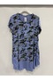 Blue Italian Camouflage Pattern Short Sleeve Midi Length Viscose Dress 40 - 44 Size