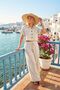 Women's Linen Two-Piece Set Crop Shirt Wide Leg Pants Beige