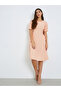 Peach Square Neck Knee Length Dress - 2
