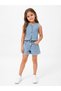 Girl's Stone Detailed Vest and Jean Shorts Set with Double Pockets Summer Set 2-10 Years