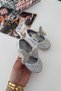 My Little One's Glittery Mermaid Bow and Shiny Patterned Girls' Ballerina Flats - Gray - 6