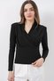 Women's Padded Double Breasted Collar Blouse 1442 - Black - 4