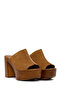 Women's Tan Platform High Thick Heeled Suede Leather Slippers 26Pfd151310 - 2