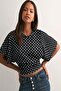 Qlay Polka Dot Women's Fitted Wide Sleeve Blouse - Soft Textured Stylish Summer Crew Neck - 5