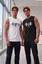 Men's Black - White 2-Piece Sleeveless Dumbbell Print Tank Top Tshirt - 2