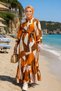 Women's Belted Viscose Fabric Hijab Orange Dress