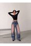 Baggy Jeans with Brown Tinting and Embroidered Leg Details, Single Leg with Embroidery - 2