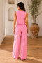 Women's Linen Textured Vest and Trousers 2-Piece Set - Pink - 5