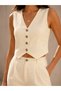 Women's Linen Textured Vest and Pants 2-Piece Set - Yellow - 4