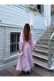 Pink Elastic Waist Long Dress with Belt - 7051 - 7