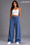 Women's Denim Detailed Linen Blend Loose Leg Comfortable Summer Trousers - 2