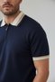Interview Zippered Polo Collar Rayon Thin Knitwear Navy Blue-White T-Shirt - 3