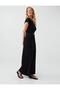 Black Round Neck Short Sleeve Long Knitted Jumpsuit - 4