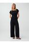 Black Round Neck Short Sleeve Long Knitted Jumpsuit - 2